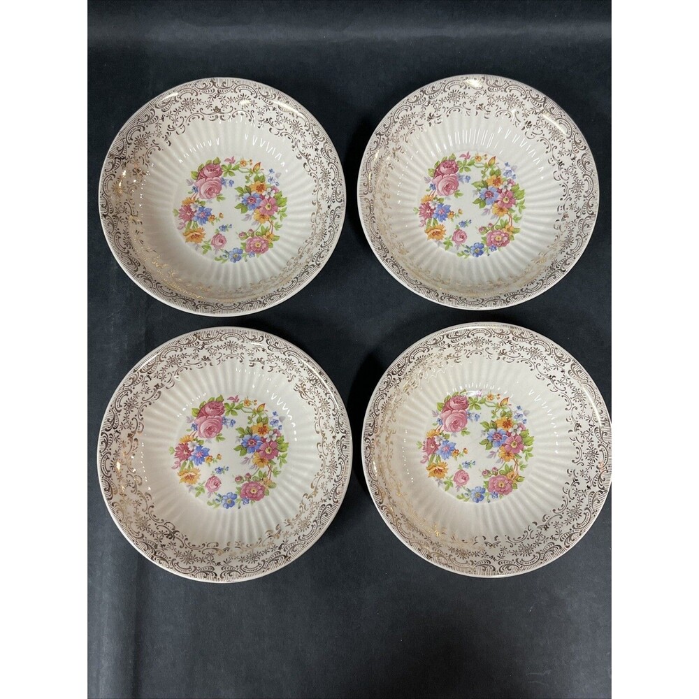 VTG 4 Royal National Brotherhood Operative Potters 22k Gold Berry Bowls #5265